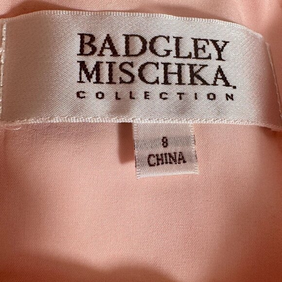 NWT Badgley Mischka Blush Pink Sequin Halter Gown Floor Length Dress Size 8 - Picture 7 of 14